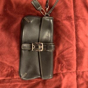 Black leather coach wristlet